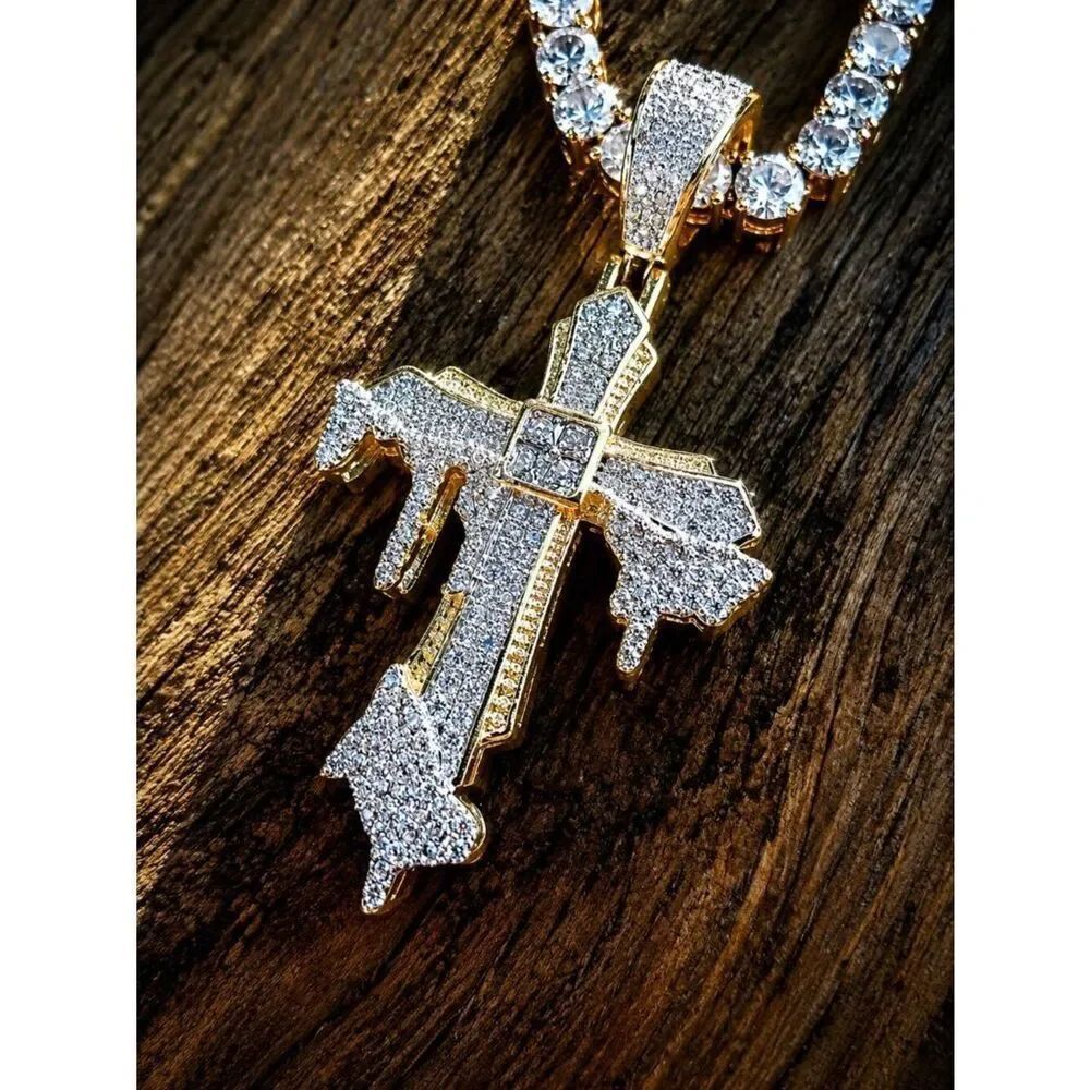 Simulated Diamond Drip Cross Pendant - Picture 2 of 3